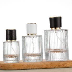 30ml, 50ml and 100ml striped cylindrical glass perfume bottles