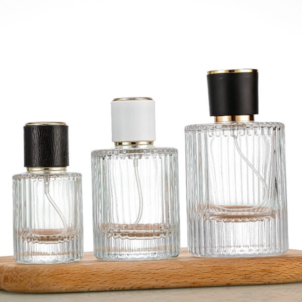 30ml, 50ml and 100ml striped cylindrical glass perfume bottles