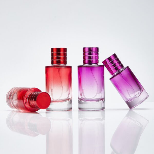 30ml, 50ml and 100ml gradient-coloured cylindrical glass perfume bottles
