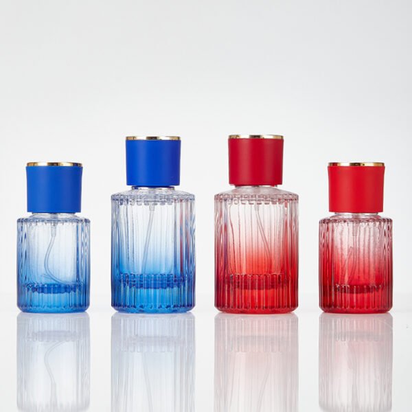 30ml and 50ml coloured threaded cylindrical perfume bottles